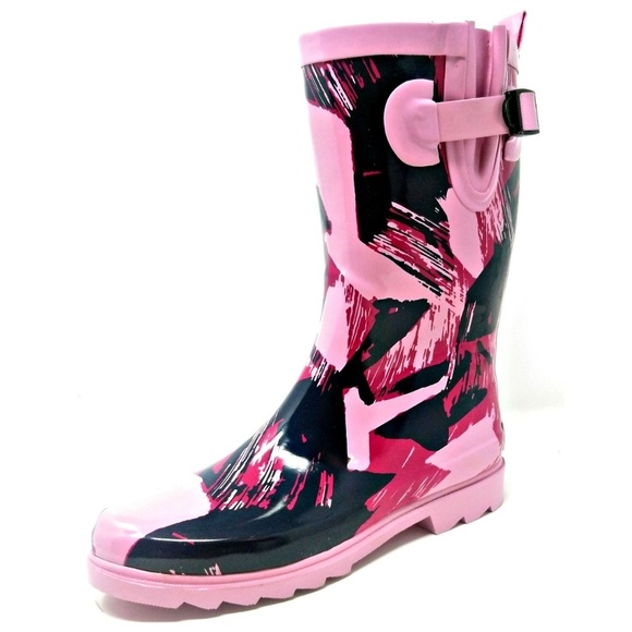 Women's Rainboots, Mid Calf Rubber Rain Boots, RB-3152, Pink, Size 10 - Picture 3 of 6